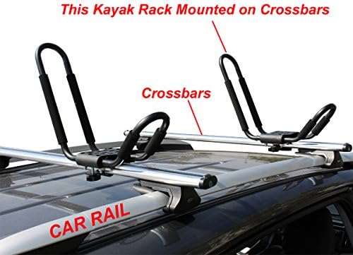 TMS Kayak Roof Racks for 2 Kayaks - Dual Universal Fit Carriers Include Two Sets of Straps for Cars, Trucks and SUVs - Easy to Mount J-Bar Style Carriers for Kayaks Canoes Paddleboards and Surfboards