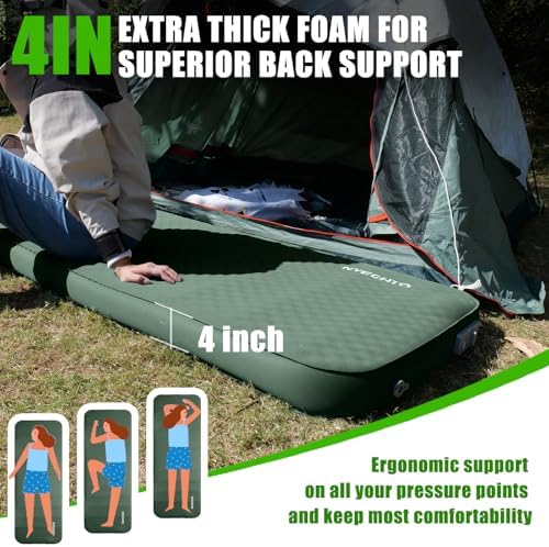 Self Inflating Sleeping Pad for Camping, 4" Extra-Thick Memory Foam Camping Mattress with Electric Pump, Fast Inflate & Deflate,9.5 R-Value Insulated Camping Pad for Car Travel Tent Cot, Green