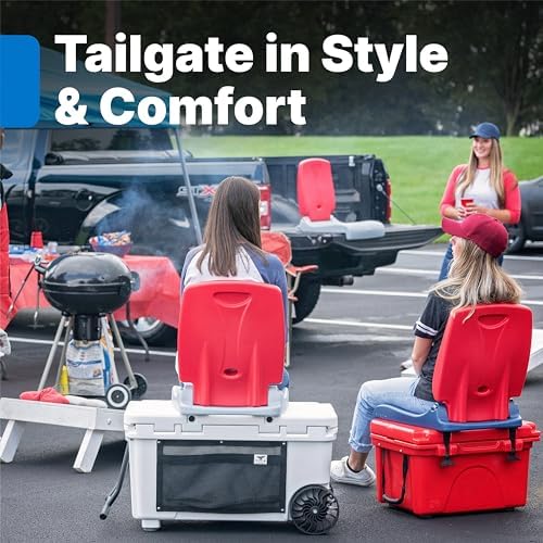 Step2 Folding Flip Seat, Lightweight Portable Outdoor Chair for Poolside, Camping, Beach, Boats, Tailgates, Durable Ground Chair with Back Support for Adults, Red & Blue