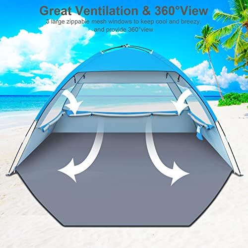 Gorich Beach Tent Sun Shelter for 3/4-5/6-7/8-10 Person with UPF 50+ UV Protection, Lightweight & Easy Setup Beach Shade Canopy, Portable Beach Shade Tent Beach Cabana