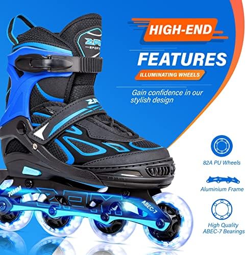 2PM SPORTS Vinal Girls Adjustable Flashing Inline Skates, All Wheels Light Up, Fun Illuminating Skates for Kids Men Adult Women and Boys