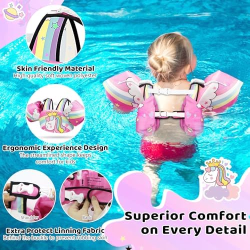 Vvinca Separable Toddler Swim Vest Fit 22-66 Lbs(1-6 Years)|2025 Newest 3 in 1 Pool Float & Arm Bands Boys and Girls, Adjustable Sturdy Safety for Infant 1 2 3 4 5 6 Year