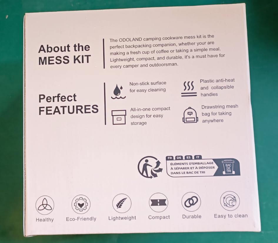 Odoland 15pcs Camping Cookware Non-Stick Lightweight Camping Pots and Pans Set with Plastic Plates Bowls Soup Spoon for Camping, Backpacking, Outdoor Cooking and Picnic