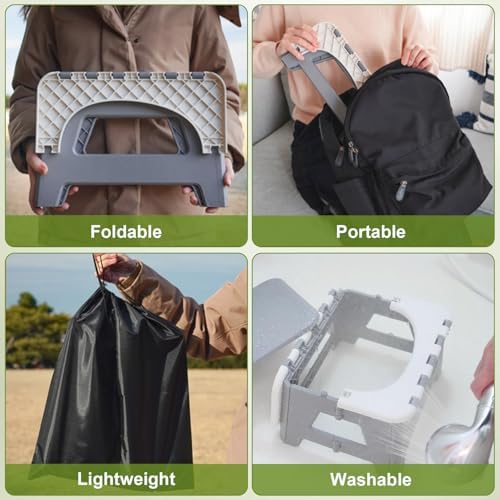 Portable Toilet for Adults, Folding Camping Toilet with Lid & Solidifier, Emergency Seat for Limited Mobility, Compact Potty for Home, RV & Travel, Anti-Slip Design (Black)