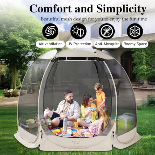 Screen House Gazebo Pop Up Screen Tent Canopy Outdoor Sun Shelter with Mosquito Netting for 4-6 Person Picnics, Parties Patio, Backyard, Deck & Outdoor Activities (9 * 6.6 FT)