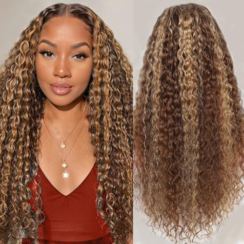 30inch Highlight Ombre Lace Front Wig Human Hair 13x6 HD Honey Blonde 4/27 Deep Wave Lace Front Wigs Human Hair 200 Density Glueless Wigs Human Hair Pre Plucked with Baby Hair