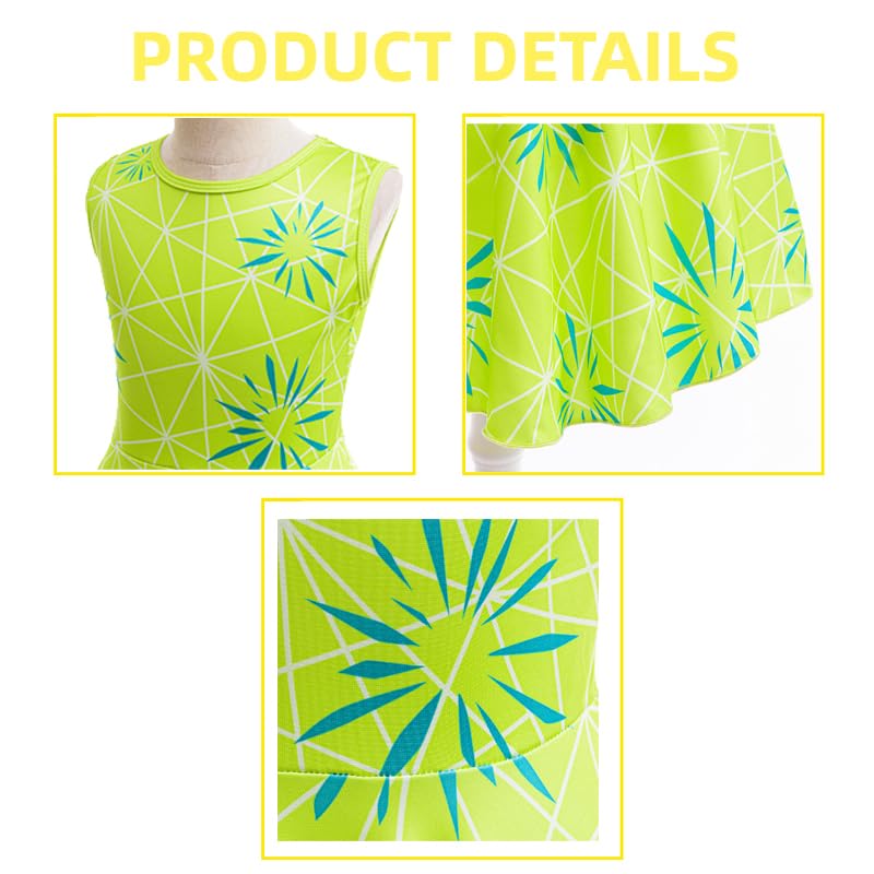 Magwei Girls Disgust Costume Joy Princess Dress Costume Kids Cosplay Dress up Halloween Birthday Christmas Outfits with Wig (Light Green, 11-12 Years)