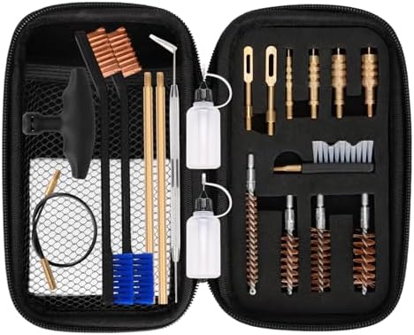 BOOSTEADY Universal Handgun Cleaning kit .22,.357,.38,9mm,.45 Caliber Pistol Cleaning Kit Bronze Bore Brush and Brass Jag Adapter
