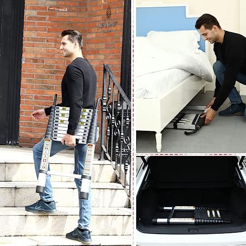 Telescopic Ladder, 20.34FT Aluminum Telescoping Ladder with Stable Hook and Non-Slip Feet, RIKADE Portable Extension Ladder for Household and Outdoor Working, 330lb Capacity
