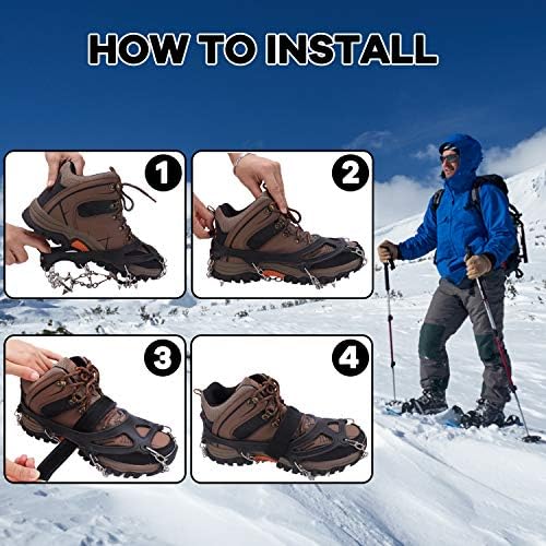 WIN.MAX Crampons for Shoes, Traction Cleats Ice Snow Grips with 19 Stainless Steel Spikes, Shoe Talons Anti - Slip Boots Spikes for Walking, Jogging, Climbing and Hiking
