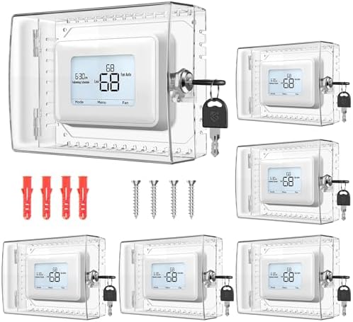 6 PCS Large Thermostat Lock Box Cover with Key, Clear Thermostat Cover with Lock Compatible with Home Thermostat On Wall, AC Lock Box Cover with Key Fits Thermostats 5" H x 6" W or Smaller