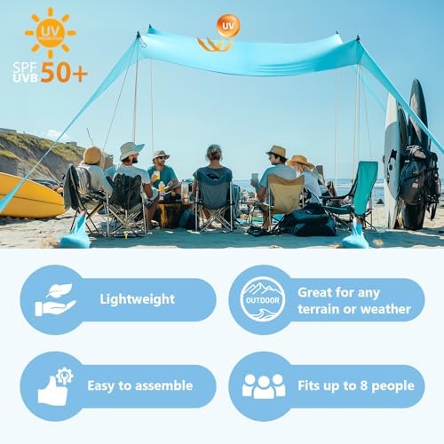 Beach Tent Sun Shelter 10 x 10FT with 8 Sandbags, UPF 50+ Protection Beach Shade Canopy, Eazy Up Portable Canopy Tent for Sun, Camping, Fishing, Backyard