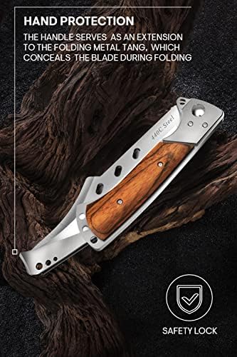 Grand Way Long Blade Folding Knife - Sharp Hunting Hiking Camping Tactical Survival Work Knives for Men Women - Foldable Large Knife with Rosewood Handle - Stocking Stuffers Gifts 4172