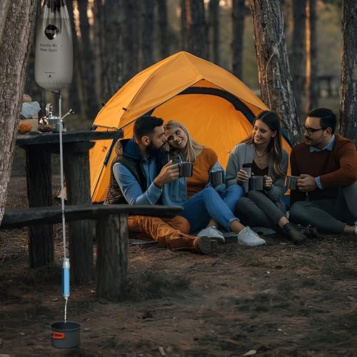 Gravity Water Filter System w/ 2-Gal Bag & 0.1-Micron Water Filter Straw, Gravity-Fed Water Filtration System Water Purifier Survival for Camping, Backpacking, Hiking & Emergency Preparedness