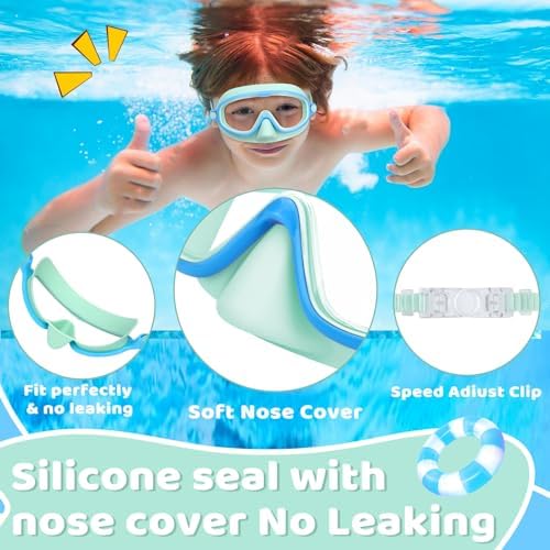 Vvinca 2 Pcs Kids-Swim-Goggles with Nose Cover, Swimming Diving Mask Wide View Anti Fog UV Anti Shattered Lens for Kids 3-6