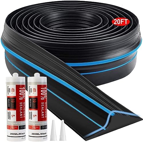 Jin&Bao Universal Garage Door Threshold Seal Strip 20FT Kit, Bottom Waterproof Rubber Weather Stripping Replacement(Blue, 2 Adhesive)