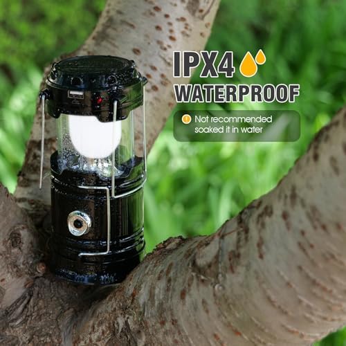 Solar Camping Lantern for Power Outages - USB Rechargeable Lamp Camping Essentials,Collapsible Waterproof Solar Lights for Indoor Outdoor Emergency Light/4 Packs