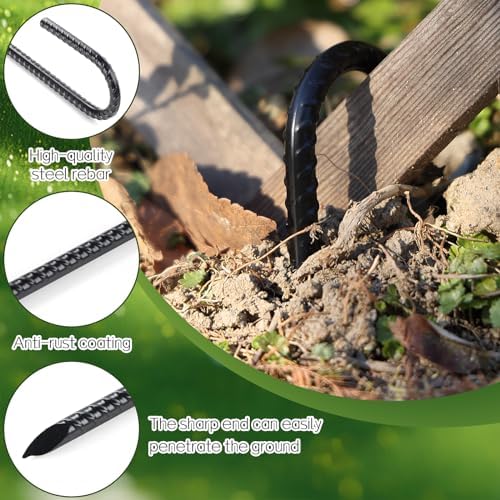 16 Inch Rebar Stakes Heavy Duty, 10 Pack J-Shaped Tent Stakes, Ground Anchor Stakes for Landscaping Plants Fabric Tube Fence, Black