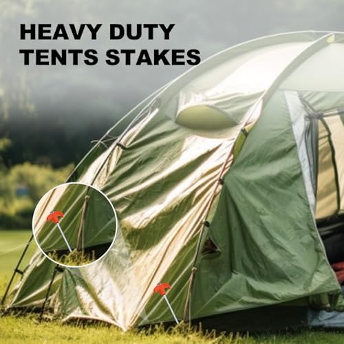 16 Pack Screw in Tent Stakes Heavy Duty,8 Inch Ground Anchors Screw in,Metal Stakes with Hex Head Driver,Camping Tent Accessories.(Orange)