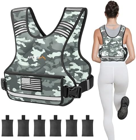 APEXUP Adjustable Weighted Vest, 4-10lb/12-18lb/20-32lb Vest with 6 Ironsand Weights and Large Pocket, Weight Vest for Men Women Strength Training, Running, Walking