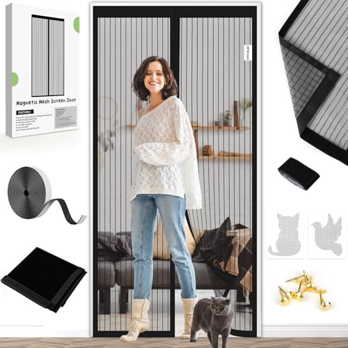 Magnetic Screen Door Mesh 38x83 Inch - BSHANO Mesh Door Curtain with Closure, Self Sealing Hands-Free Entry - Pet and Kid Friendly, Temporary Patio Door Screen - Keeps Bugs Out Let Breeze in