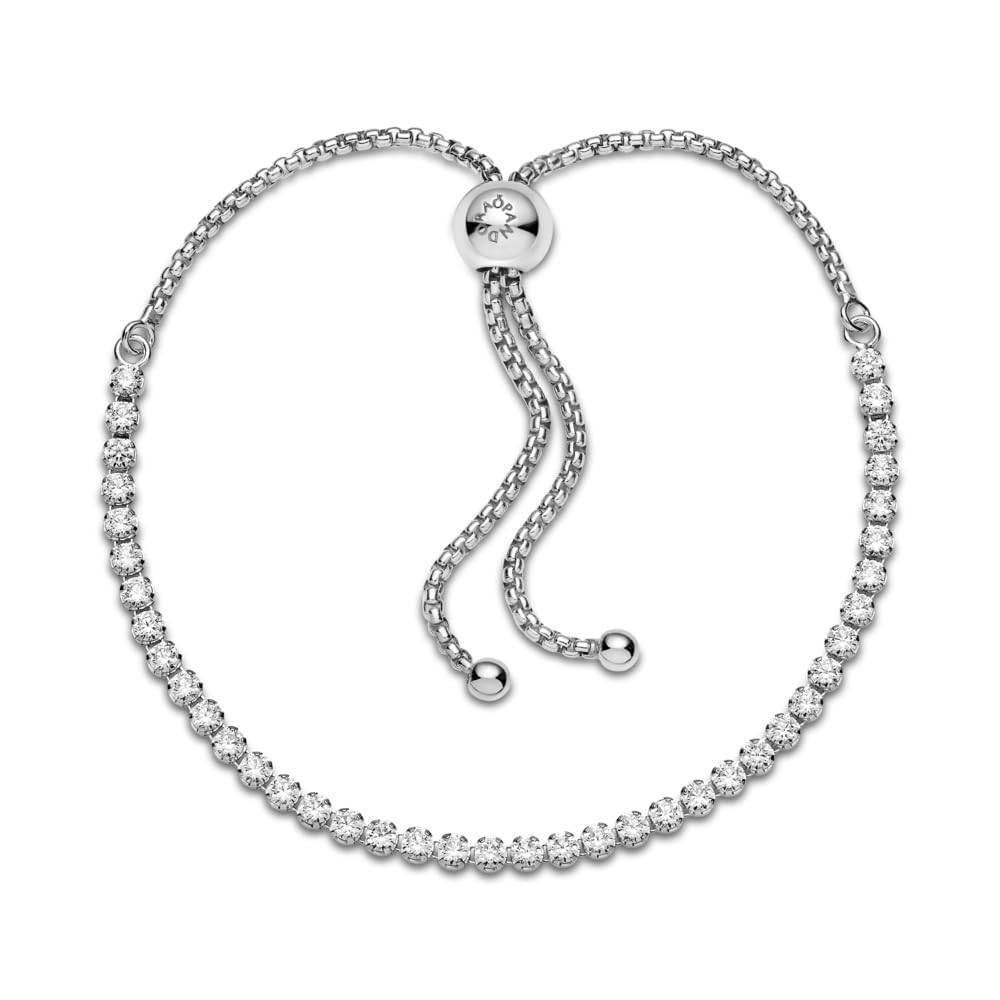 PANDORA Sparkling Slider Tennis Bracelet - Adjustable Slider Bracelet - Jewelry for Women with Gift Box - Sterling Silver & Cubic Zirconia - 9.8"