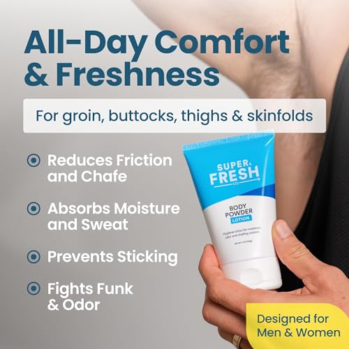 Super Fresh Body Powder Lotion, Talc Free, Anti-Chafing, Deodorizing - No Mess Body Powder for Men and Women, 4 fl oz - 2 Pack
