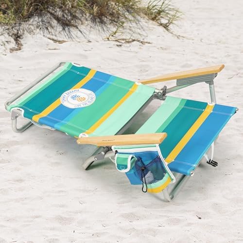 Tommy Bahama 5-Position Classic Lay Flat Backpack Beach Chair with Cooler and Cup Holder, Portable Folding Beach Chair for Tanning, Pineapple Stripe