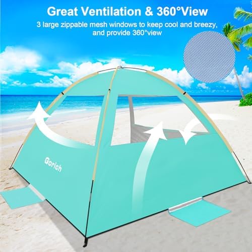 Gorich Beach Tent Sun Shelter for 3/4-5/6-7/8-10 Person with UPF 50+ UV Protection, Lightweight & Easy Setup Beach Shade Canopy, Portable Beach Shade Tent Beach Cabana