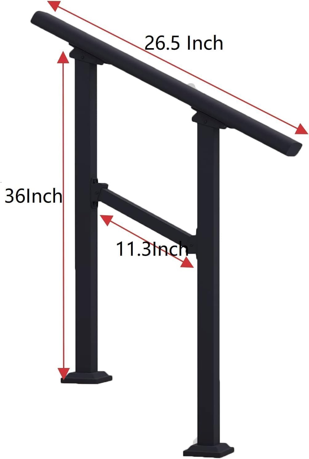 Hand Rails for Outdoor Steps,Stair Handrail & Indoor Stair Railing Kit,Railings for Outdoor Steps for Fence & Outdoor Steps (1, Black-Straight, 2 Step)
