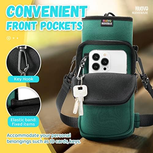 Nuovoware Water Bottle Carrier Bag,25oz/40oz/64oz Bottle Pouch Holder,Adjustable Shoulder Hand Strap 2 Pocket Sling Neoprene Sleeve Sports Accessories for Hiking Travelling Camping