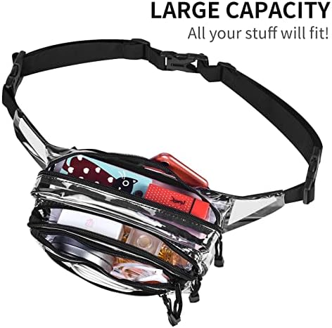 Clear Bag Stadium Approved Large Clear Fanny Pack for Women for Work,Multi-purpose Waist Bag for Travel & Sporting Event
