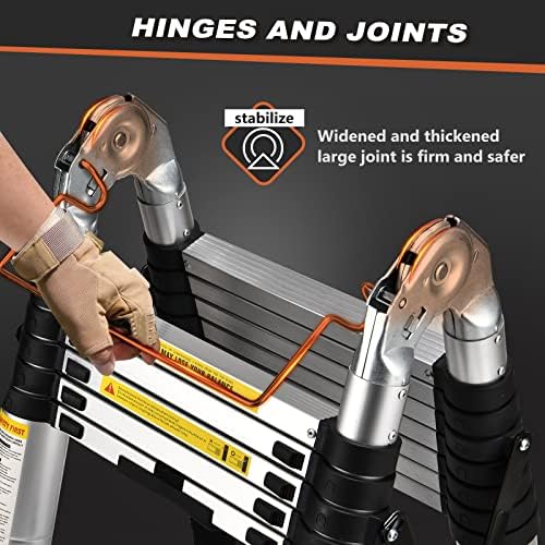 Telescoping Ladder A Frame, 12.5 Ft Compact Aluminum Extension Ladder, Portable Telescopic RV Ladder for Outdoor Camper Trips Motorhome with Tool Platform and Stabilizer Bar, 330 lb Capacity