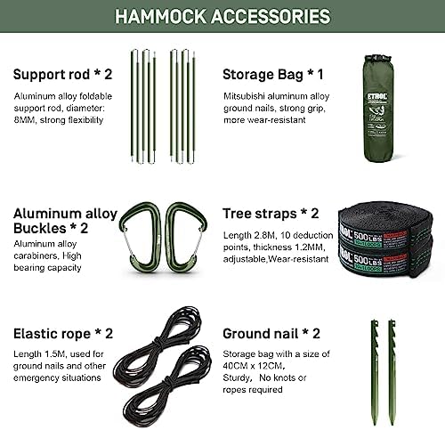 Camping Hammock with Mosquito Net,3 in 1 Function Parachute Portable Hammock,Double & Single Hammocks Tent for Travel Outdoor Indoor Hiking Patio - with Tree Straps,Carabiners,Aluminium Poles