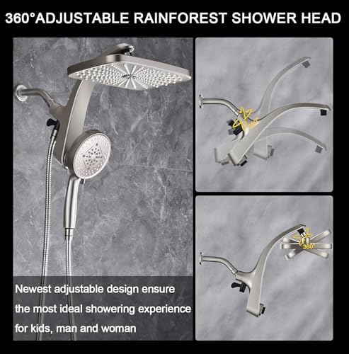 High Pressure Rain Shower Head: Upgrade Shower Heads with Handheld Spray Combo with Fixed Showerhead and 10 Sprays Handheld Shower Head, Detachable Showerheads Built-in Magnetic Docking and Power Jets