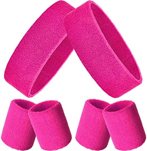 Bememo 6 Pcs Neon Sports Sweatbands Set Paris Sports Competitions Sweatbands 2 Headband 4 Wristbands Breathable Terry Cloth Athletic Bands for Basketball Tennis Costumes Cosplay