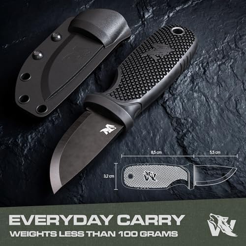 W-MINI 2 - EDC Neck Knife with Sheath and Necklace - Small EDC Fixed Blade Knife Necklace and Belt Clip - Pocket Fixed Blade Knives - Full Tang Neck Knife with Sheath Tactical + Fire Starter