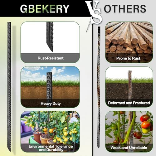 16 Inches Rebar Stakes(16pcs) Heavy Duty Straight Metal Ground Anchors with Chisel Point Ends for Timber,Concrete,Plant Support,Camping Tents,3/8 Inch Thickness Garden Stakes,Black