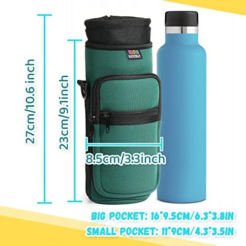 Nuovoware Water Bottle Carrier Bag,25oz/40oz/64oz Bottle Pouch Holder,Adjustable Shoulder Hand Strap 2 Pocket Sling Neoprene Sleeve Sports Accessories for Hiking Travelling Camping