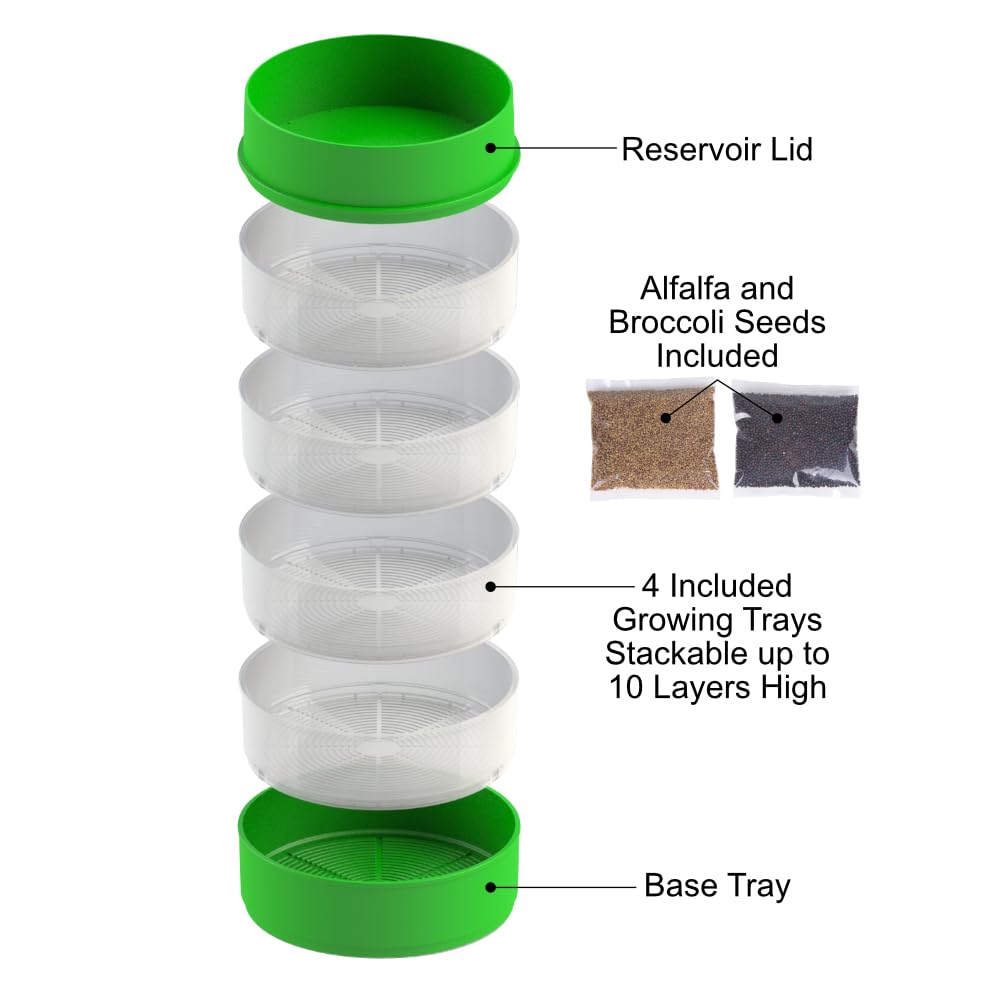 KITCHEN CROP Deluxe Seed Sprouter with 4 Growing Trays and 1 Seed Packets, (Alfalfa Seeds) Easily Grow Sprouts Indoors for a Healthy Lifestyle