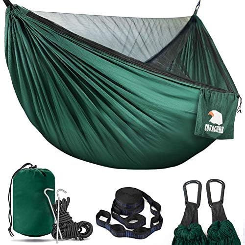 Covacure Camping Hammock - Lightweight Double Hammock, Hold Up to 772lbs, Portable Hammocks for Indoor, Outdoor, Hiking, Camping, Backpacking, Travel, Backyard, Beach(Dark Green)