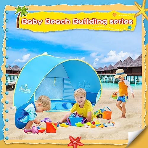 Monobeach Baby Beach Tent with Sand Toys Pop Up Portable Shade Pool UPF50+ UV Protection Sun Shelter for Infant with Easy Set Up Canopy (Blue with Sand Toys)