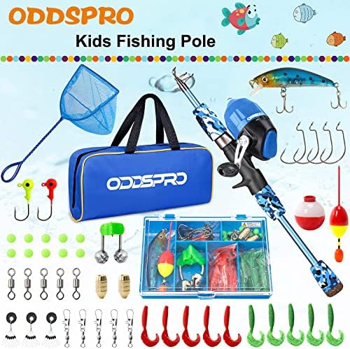 ODDSPRO Kids Fishing Pole Pink, Portable Telescopic Fishing Rod and Reel Combo Kit - with Spincast Fishing Reel Tackle Box for Girls, Youth