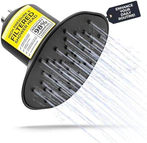 Afina Filtered Shower Head, Filter for Hard Water | Improves Skin & Hair by Reducing Chlorine & Heavy Metals from Hard Water | High Pressure Shower Filter Head for Hard Water (Black)