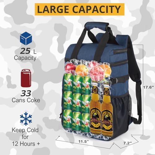 Tactical Backpack Cooler,Lunch Backpack for Men Adults Work with Handle,Soft Cooler Backpack Insulated Waterproof Leak Proof