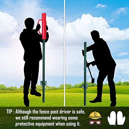 Gtongoko 18LB T Post Driver with Handles Heavy Duty Fence Post Driver Post Pounder for T-Posts,U Channel,Metal Post and Sign Post Pole Driver Tool,17 Inch Red