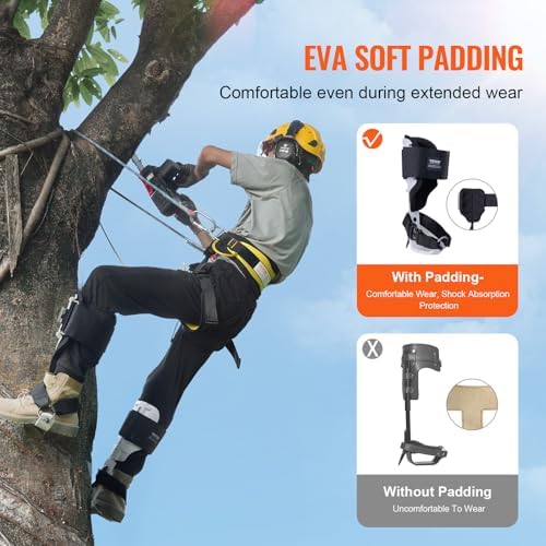 VEVOR Tree Climbing Spikes, 1 Pair Climbing Spurs, 350lbs Load Capacity Tree Climbing Gear with Straps and Spike Protectors, Arborist Equipment for Climbers, Hunting, Fruit Picking