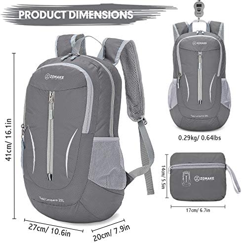 ZOMAKE Ultra Lightweight Packable Backpack 25L, Foldable Hiking Backpacks Water Resistant Small Folding Daypack for Travel(Dimgray NEW)