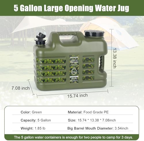 3 Gallon/5 Gallon Water Jug with Spigot, Portable Water Tank BPA Free, Leak-Proof Water Containers for Camping Water Storage Containers for Emergency Outdoor Hiking Picnic, Green/Yellow/White