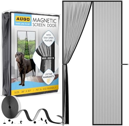 AUGO Magnetic Screen Door - Self Sealing, Heavy Duty, Hands Free Mesh Partition Keeps Bugs Out - Pet and Kid Friendly - Patent Pending Keep Open Feature - 38 Inch x 83 Inch